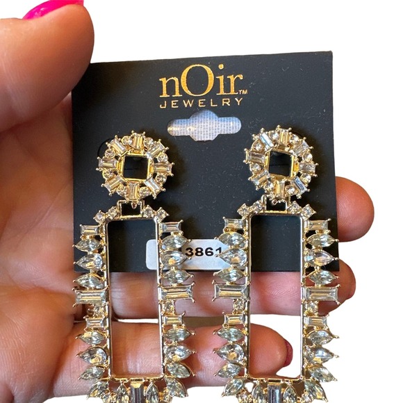 nOir Rectangular Rhinestone pierced earrings NEW! - Picture 1 of 2